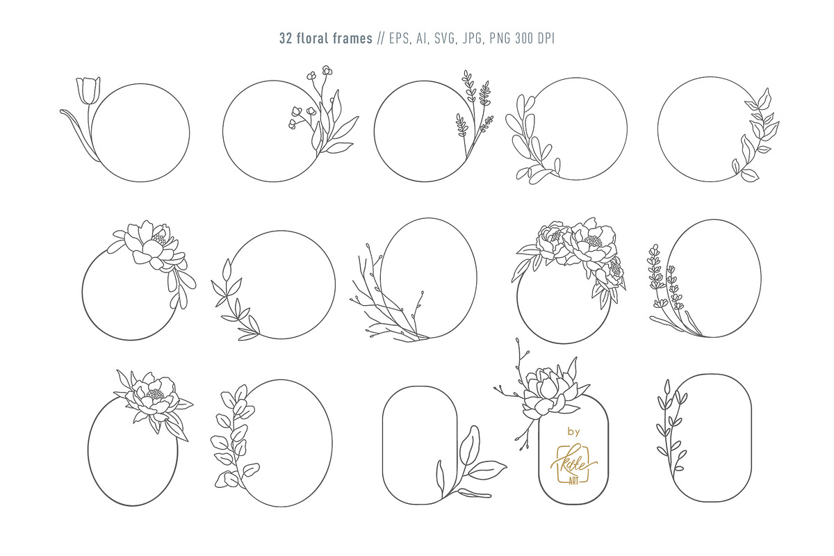 WILDFLOWER LINE-ART WREATHS, an Object Illustration by Kate Art (Photo 5 of 13)