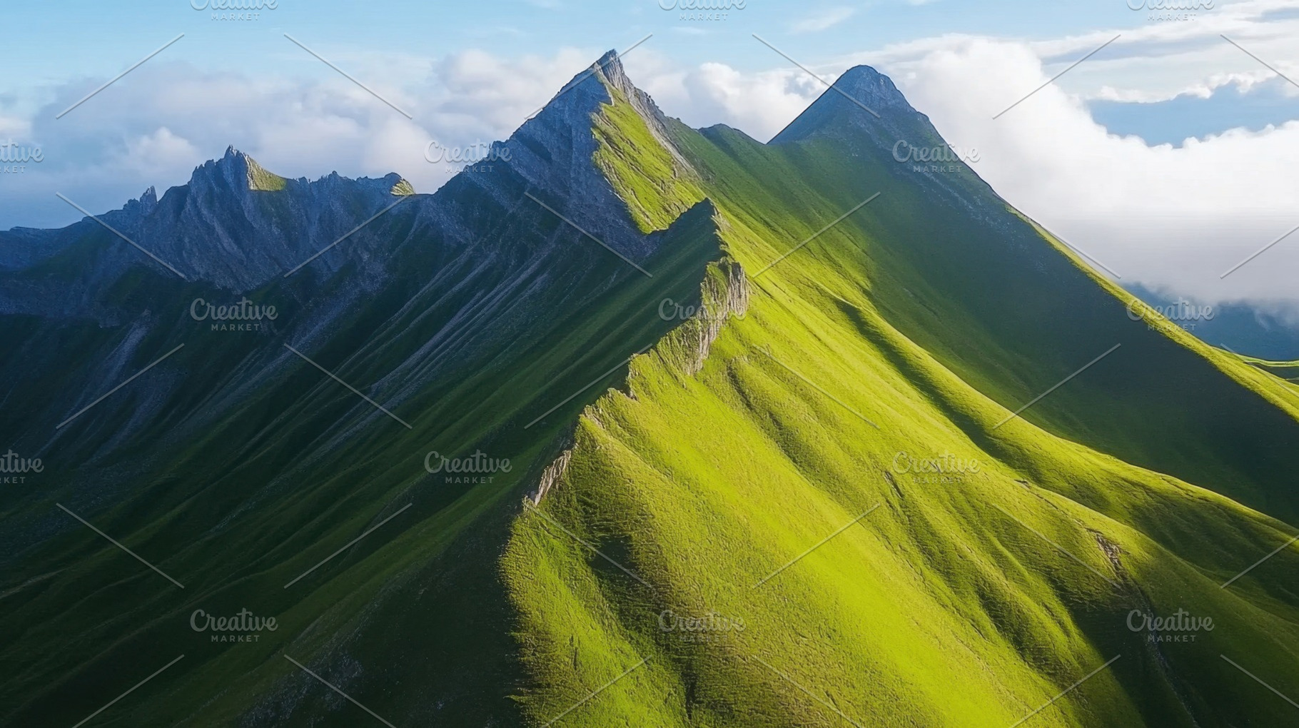 Green peaks under blue sky, a Photo by Beautiful things