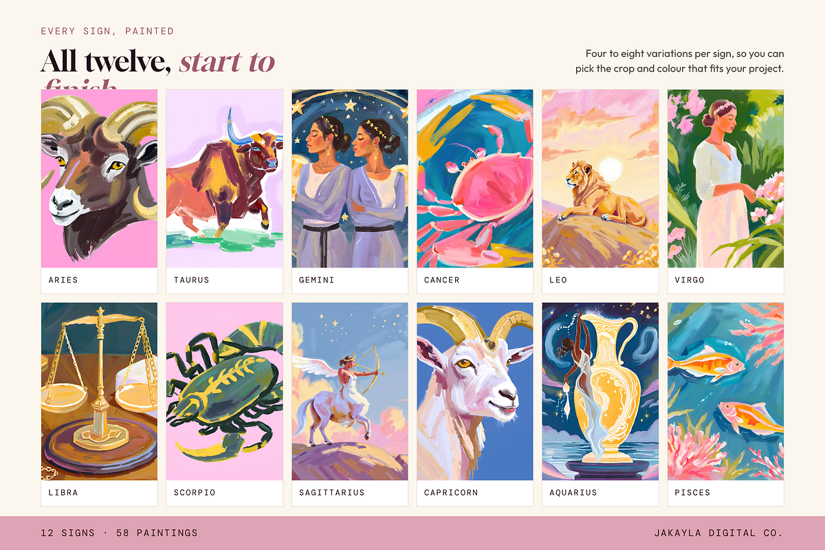 82 Zodiac Oil Painting Art JPGs, an Object Illustration by Jakayla Digital Co (Photo 2 of 7)