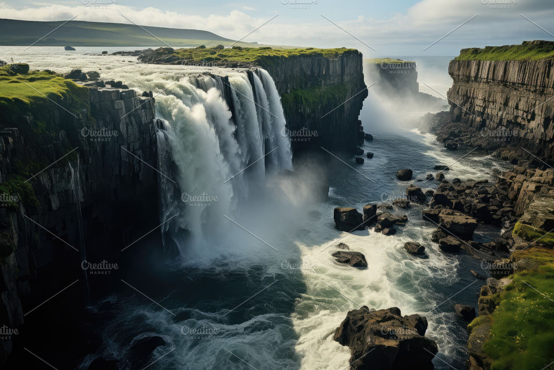 Waterfall descending from the peak o, a Photo by SaroStock