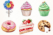 Watercolor Cute Sweets Clipart, an Illustration by Watercolor design (Thumbnail 2 of 4)