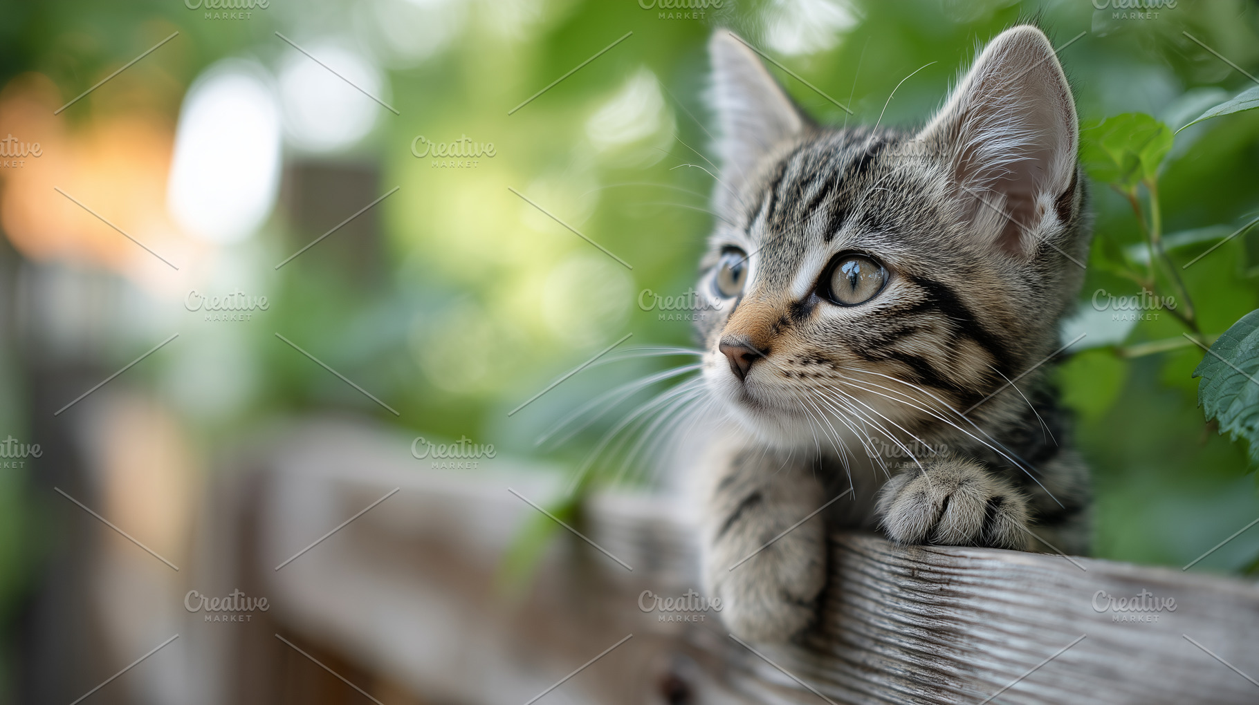 Cute tabby kitten sitting on fence, an Animal Photo by MistyDay