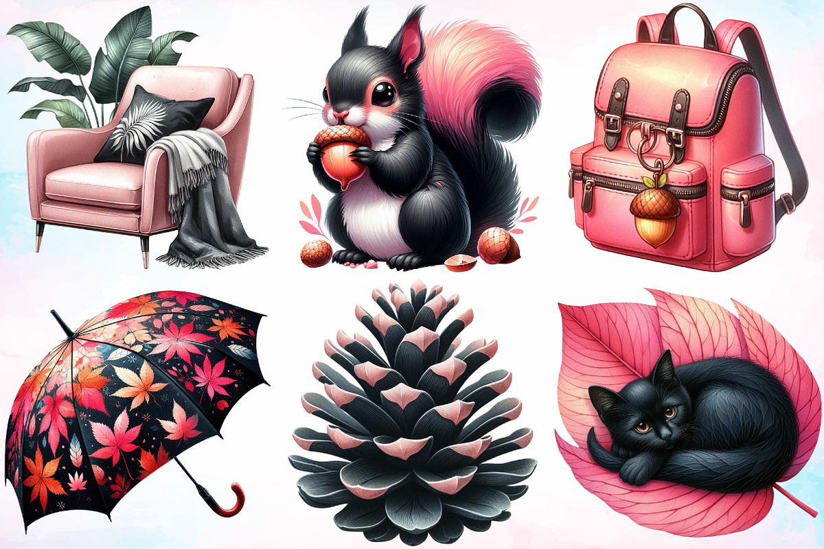 Watercolor Pink and black Autumn PNG, a Seasonal Illustration by Canvas ...