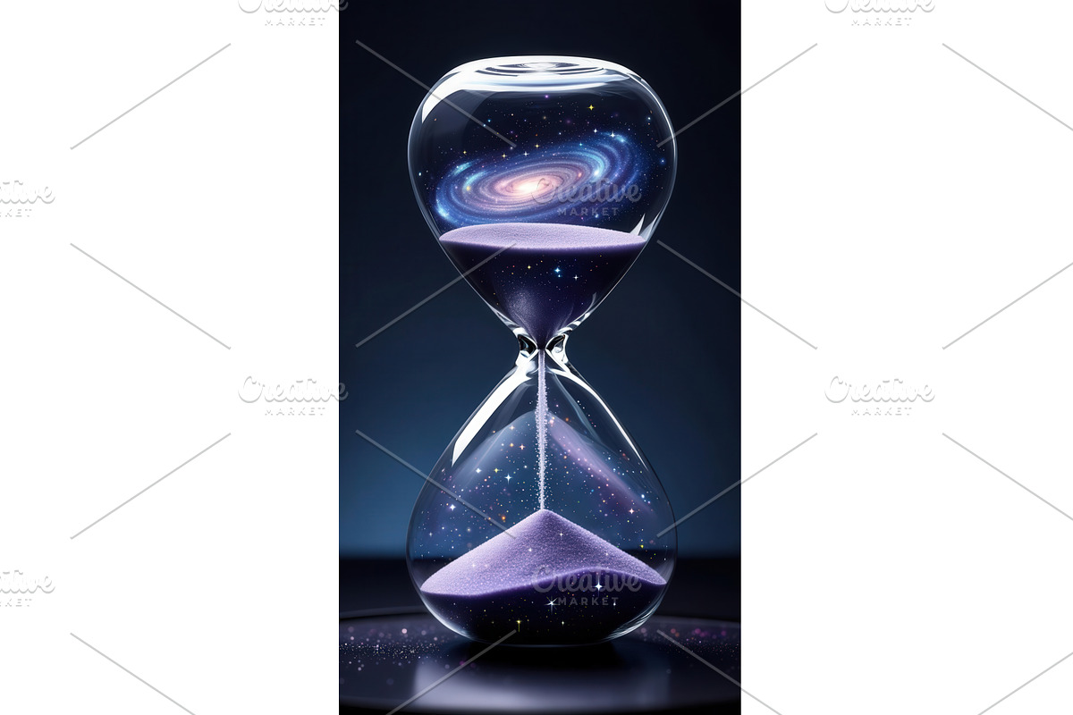 Surreal hourglass with galaxy and, an Illustration by tilialucida