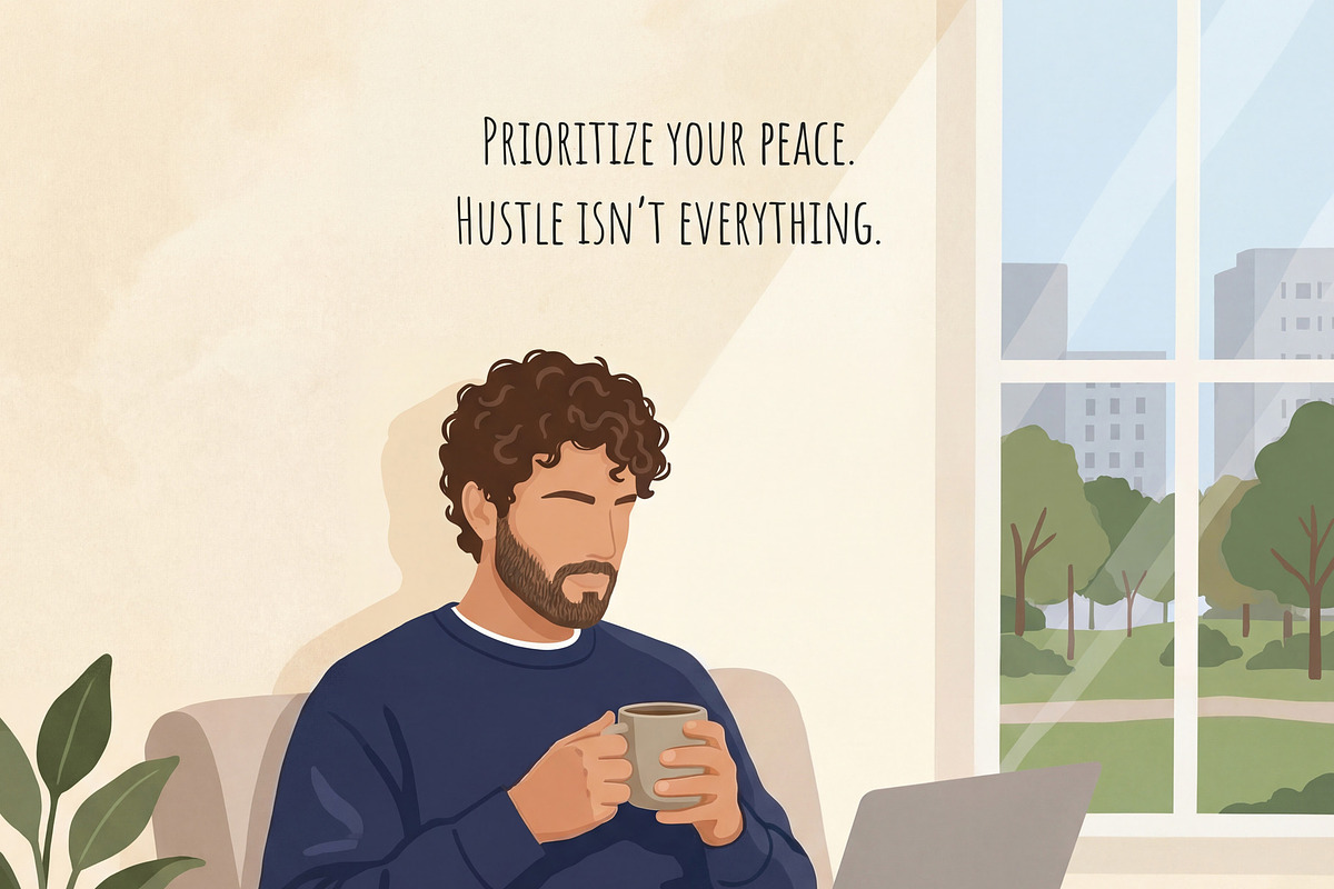 Man relaxing with laptop and coffee, a Person Illustration by Virgo Studio