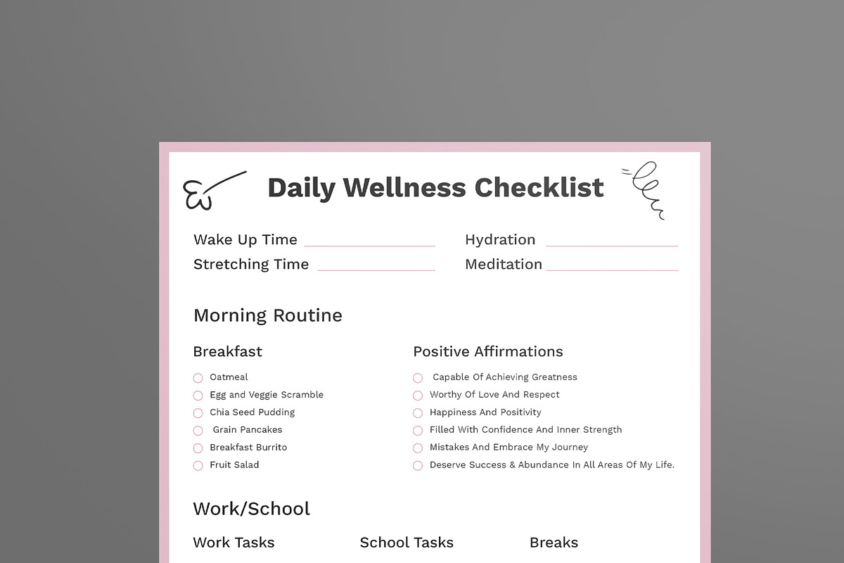 Daily Wellness Checklist Template, a Stationery Template by MightyDesign (Photo 4 of 8)