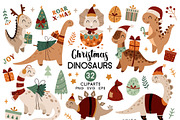 Dinosaur Christmas clipart, an Animal Illustration by JulzaArt (Thumbnail 1 of 6)