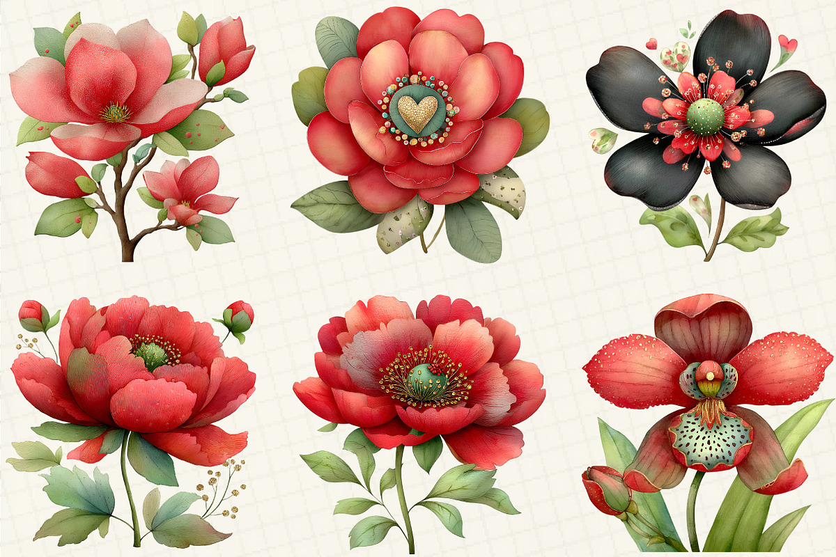 Watercolor Flowers Clipart, an Illustration by DreamCafeArt (Photo 7 of 8)