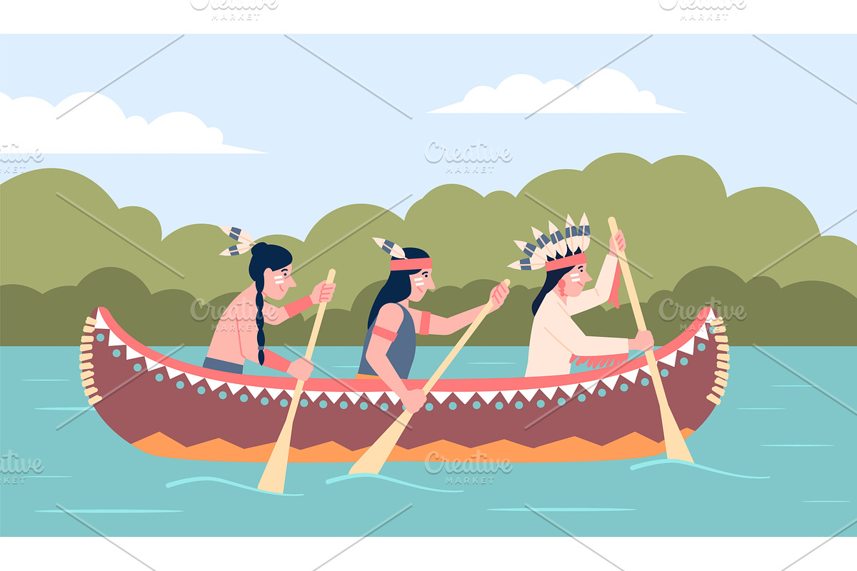 Native indian on canoe. American, a Person Illustration by LadadikArt
