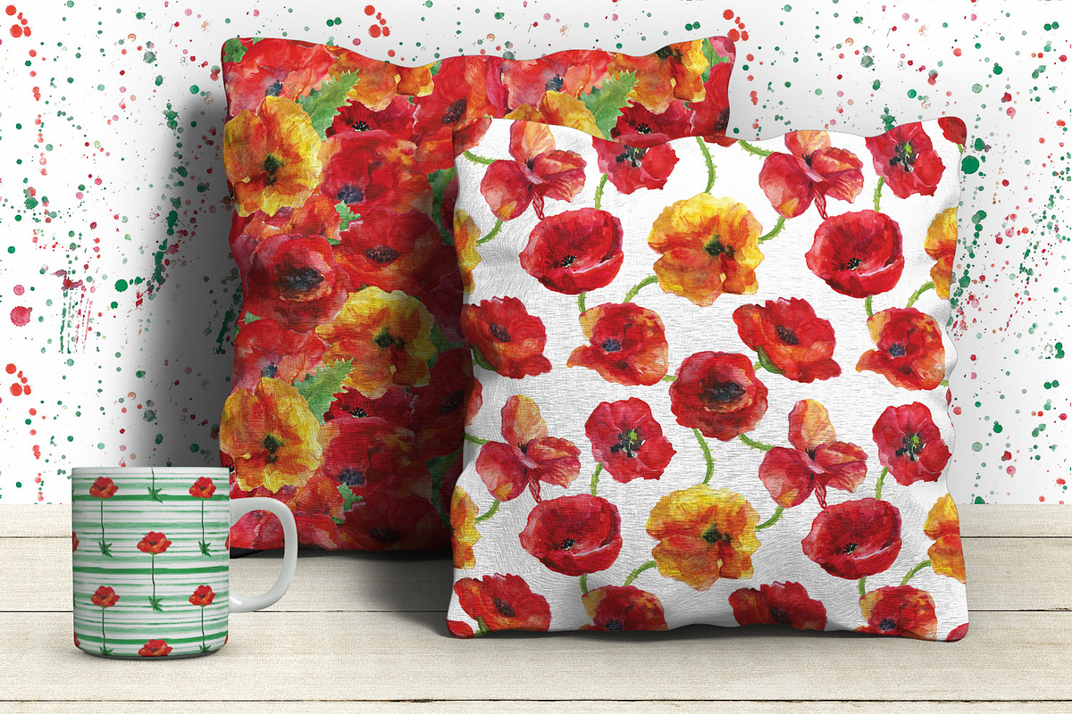 Watercolor Poppies patterns, a Pattern Graphic by DollyPotterson (Photo 6 of 6)