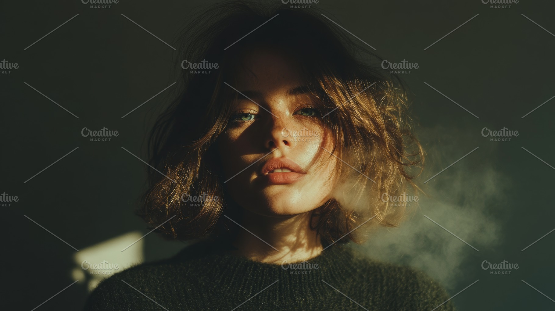 Portrait of a thoughtful woman with warm lighting and soft shadows, a Photo by AS photostudio