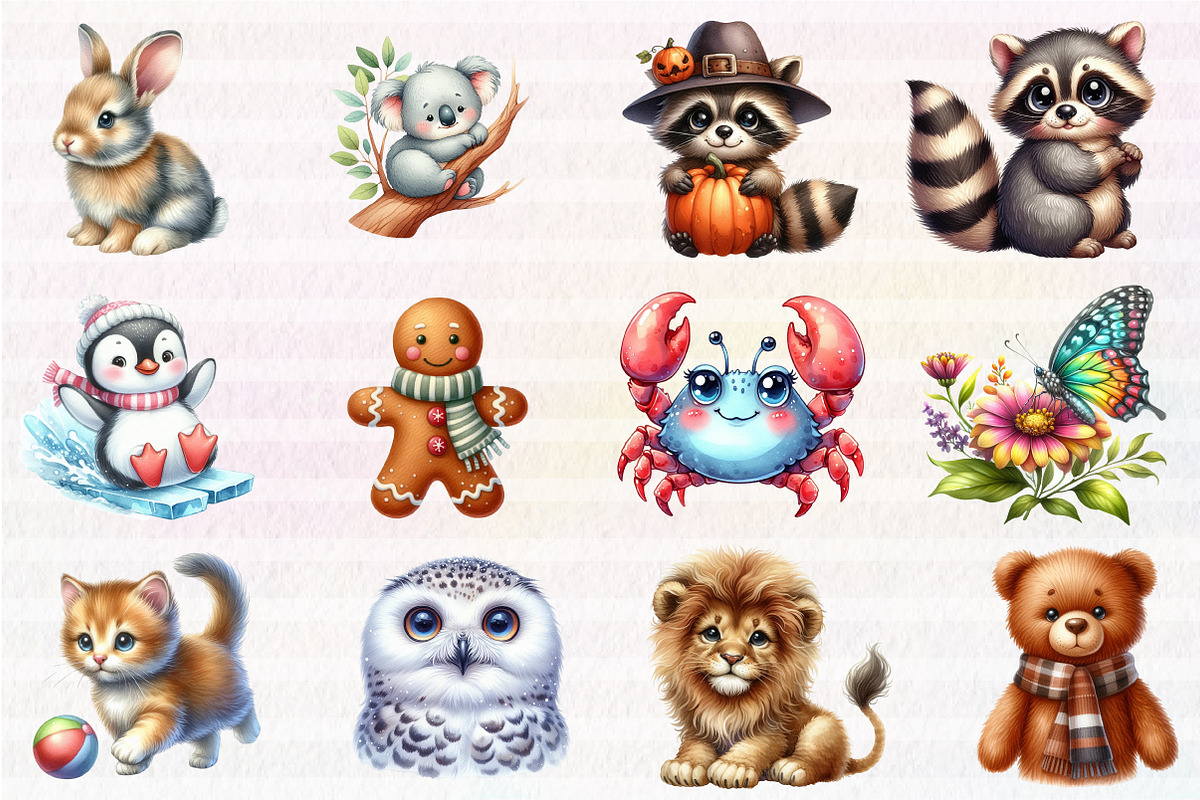 Watercolor Cute Animals Clipart, an Illustration by CreationArt (Photo 2 of 5)