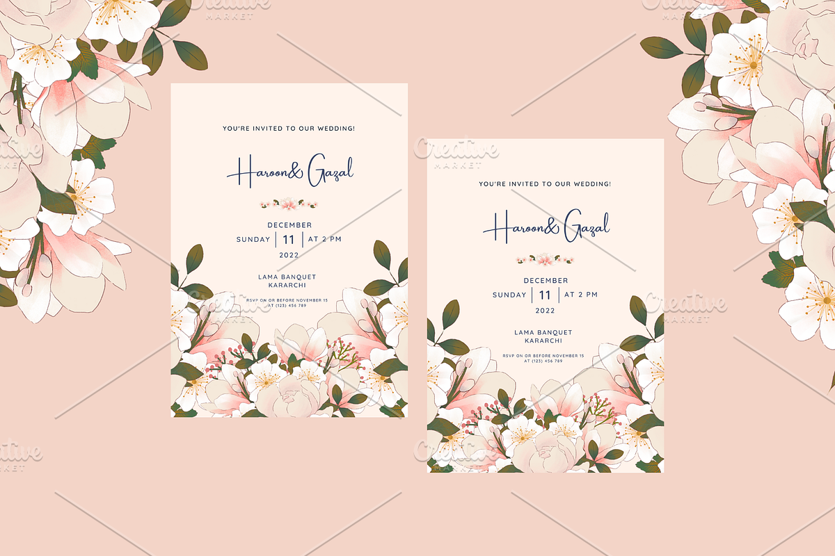 FLORAL ELEGANT WEDDING INVITATION, an Invitation Template by Weddinginvitation by Fati
