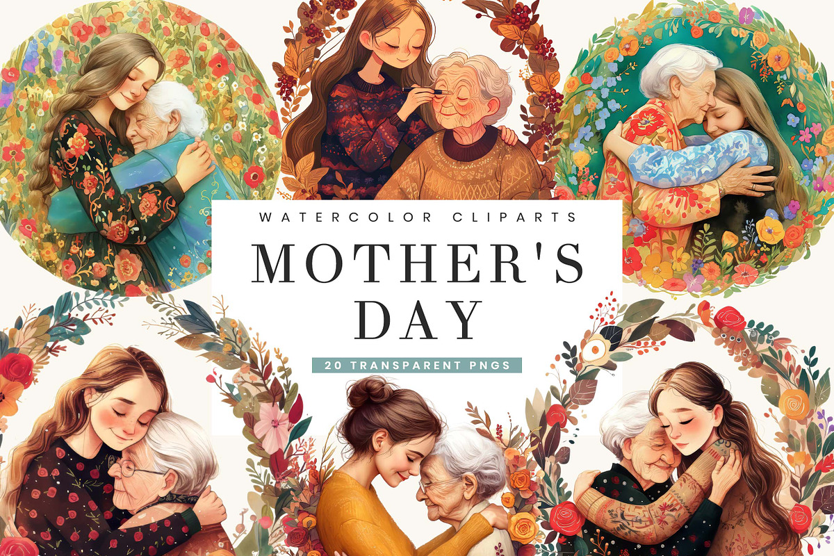 Watercolor Mother's Day Clipart, a Person Illustration by BusyDaydesign (Photo 1 of 8)
