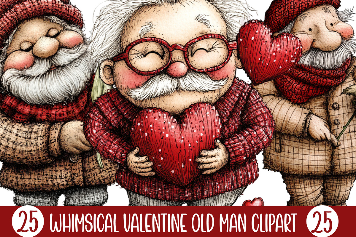 Whimsical Valentine Old Man Clipart, an Illustration by Designking (Photo 1 of 5)