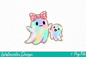 Iridescent Ghost Pumpkin PNG, an Illustration by Watercolor design