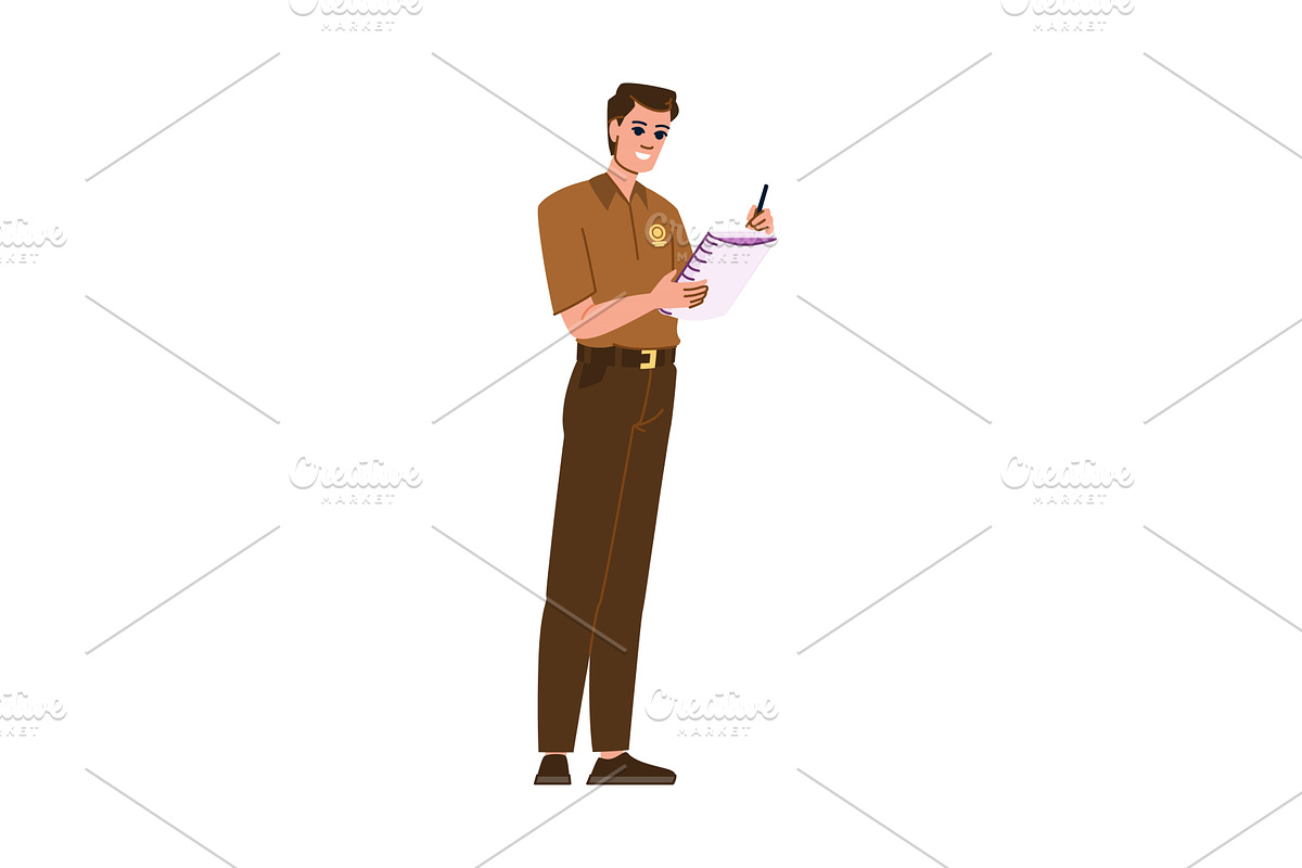 Delivery man writing on clipboard, a Person Illustration by pikepicture