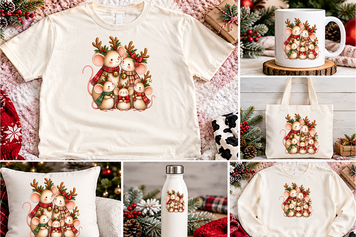 Whimsical Christmas Mouse Family, a Seasonal Illustration by Printable Design Store (Photo 2 of 3)