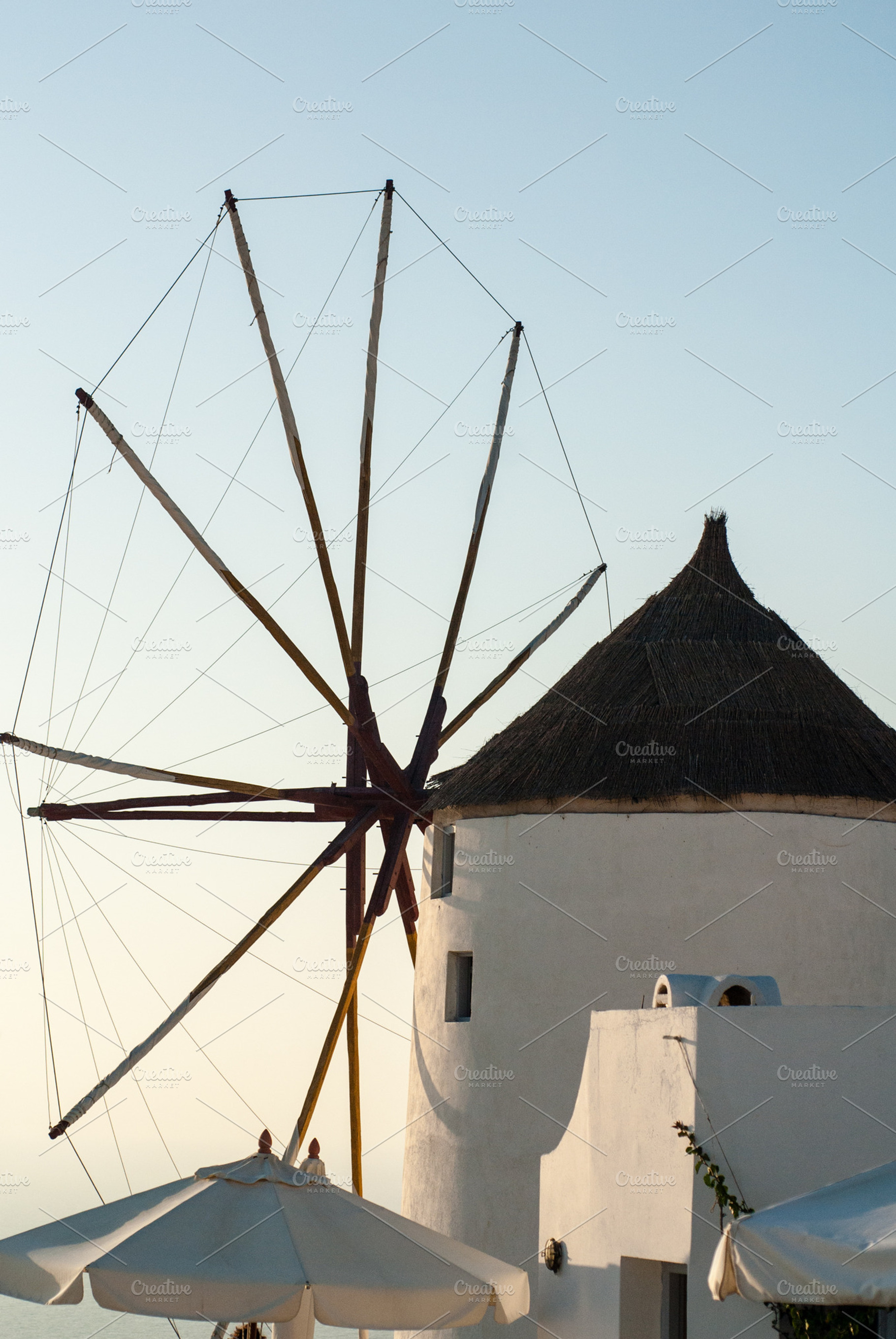 Windmill And Umbrellas 2 Featuring Windmill Sunset And Old