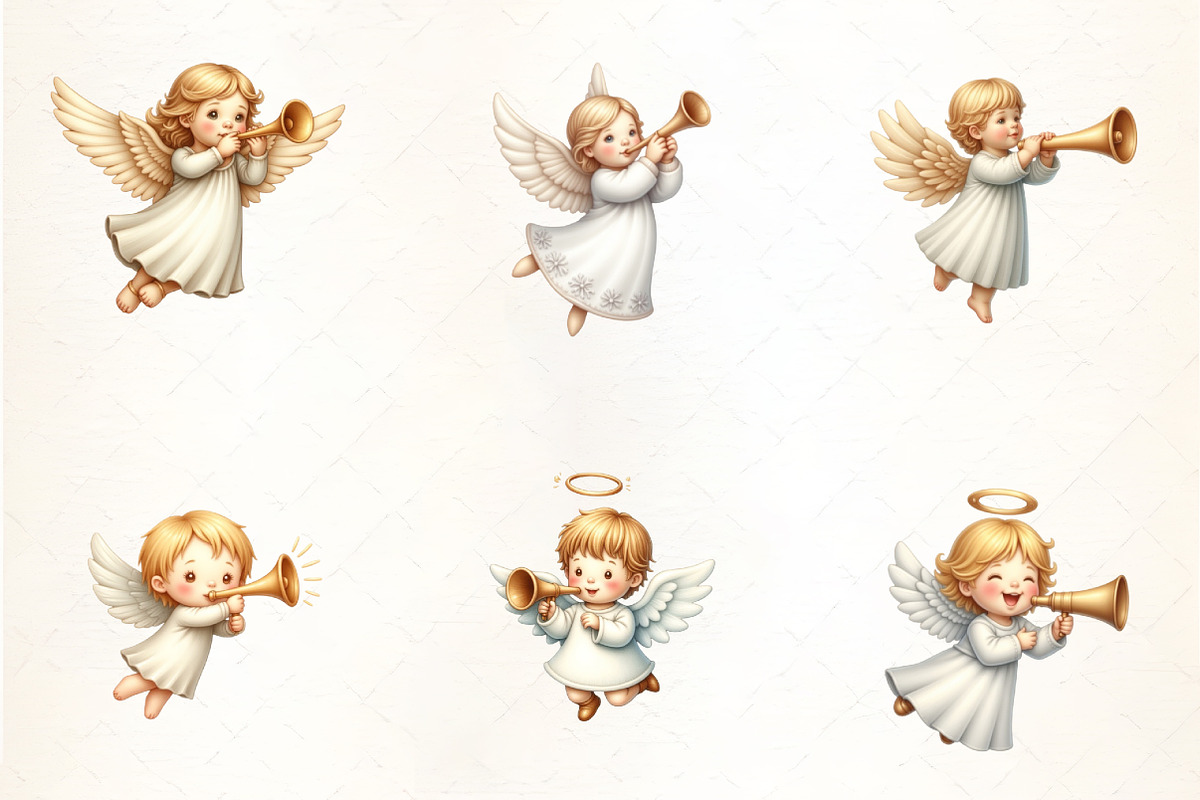Christmas Angel Playing Trumpet Clip, an Illustration by CrexoraLab (Photo 3 of 5)