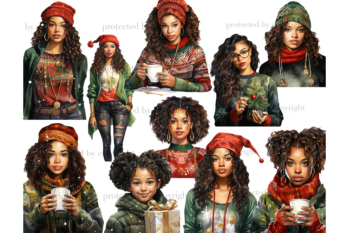 Christmas Black Girl Clipart | Xmas, a Person Illustration by GlamArtZhanna (Photo 3 of 5)