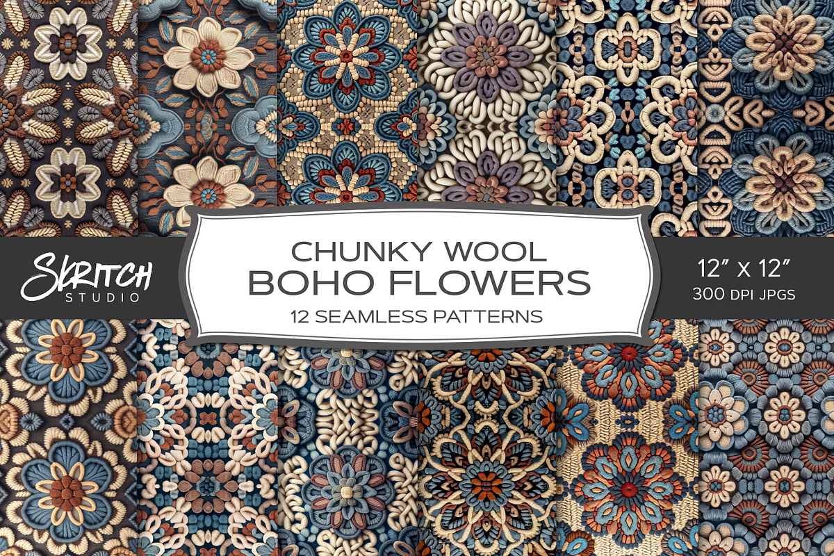 Chunky Wool Boho Flowers Textures, a Texture Graphic by Skritch Studio (Photo 2 of 7)