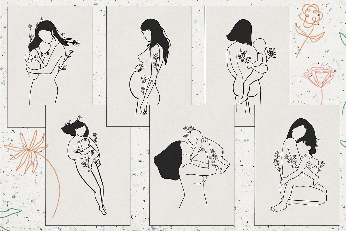 Motherhood line drawing bundle, an Illustration by Negative Space (Photo 3 of 5)