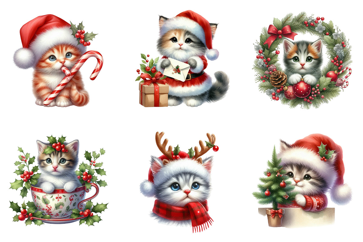 Christmas Kitten clipart bundle, an Illustration by SinaCreation (Photo 3 of 5)