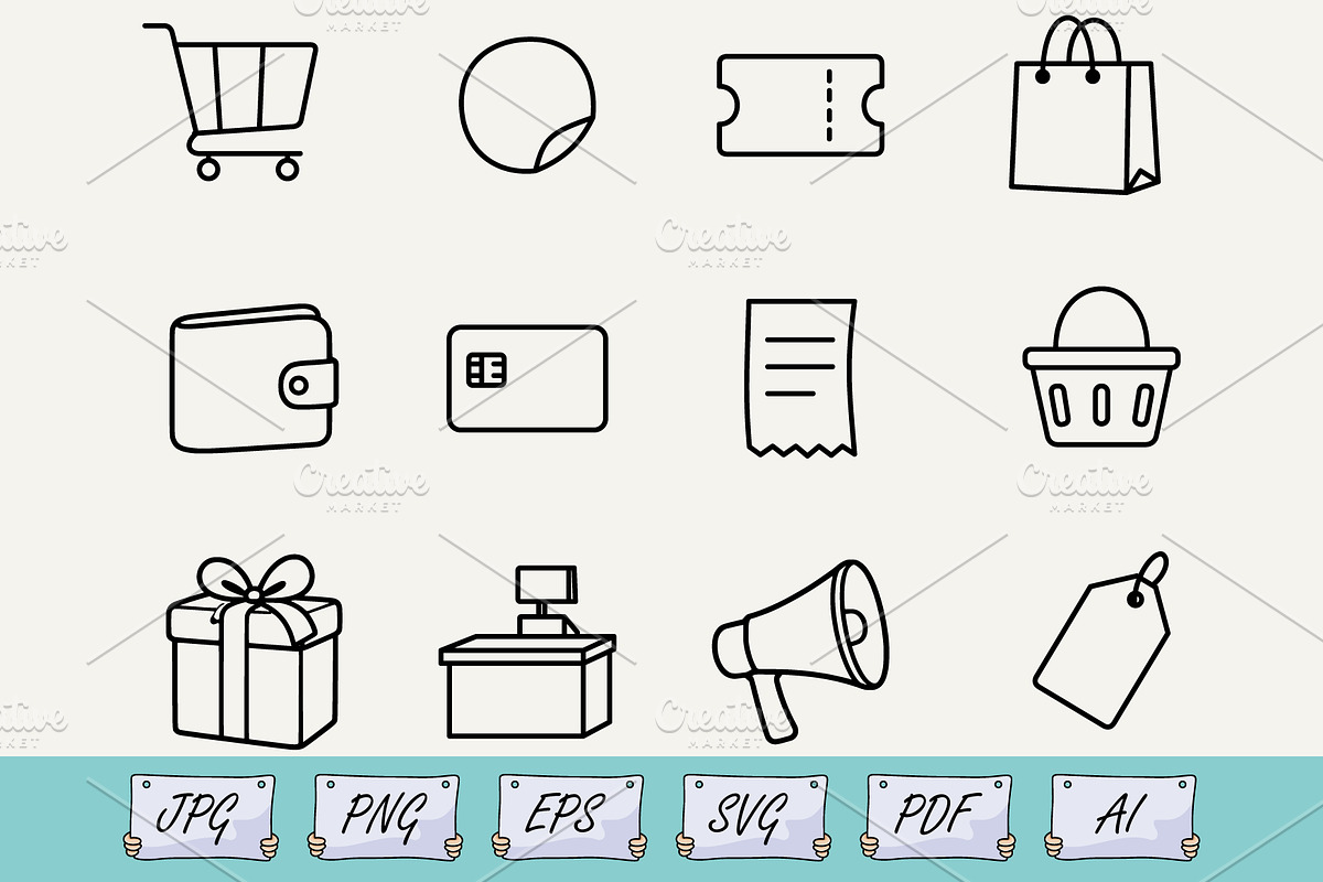 Black Friday Shopping Doodles set, an Outline Icon by Ghagra (Photo 1 of 3)