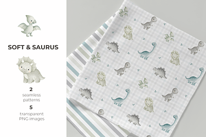 Cute Dinosaurs Seamless Pattern Set