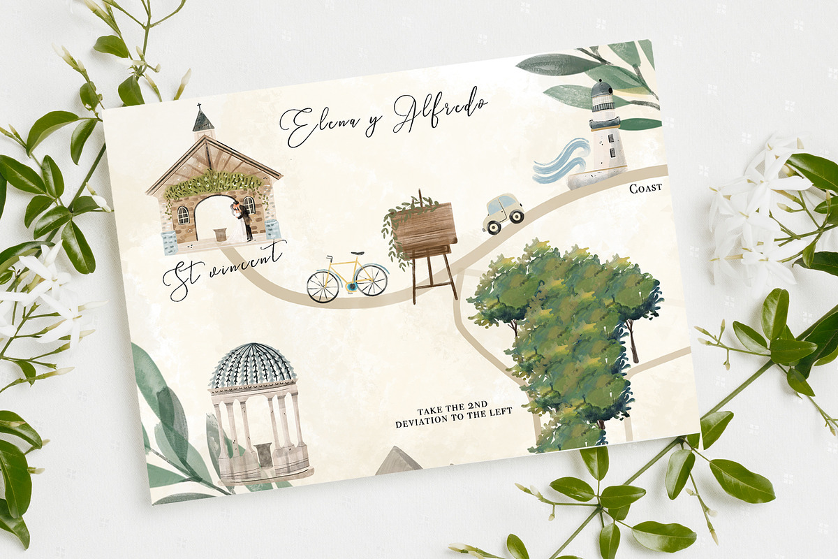 Wedding map creator watercolor, an Illustration by Cocoa studio by Eliza M (Photo 4 of 18)