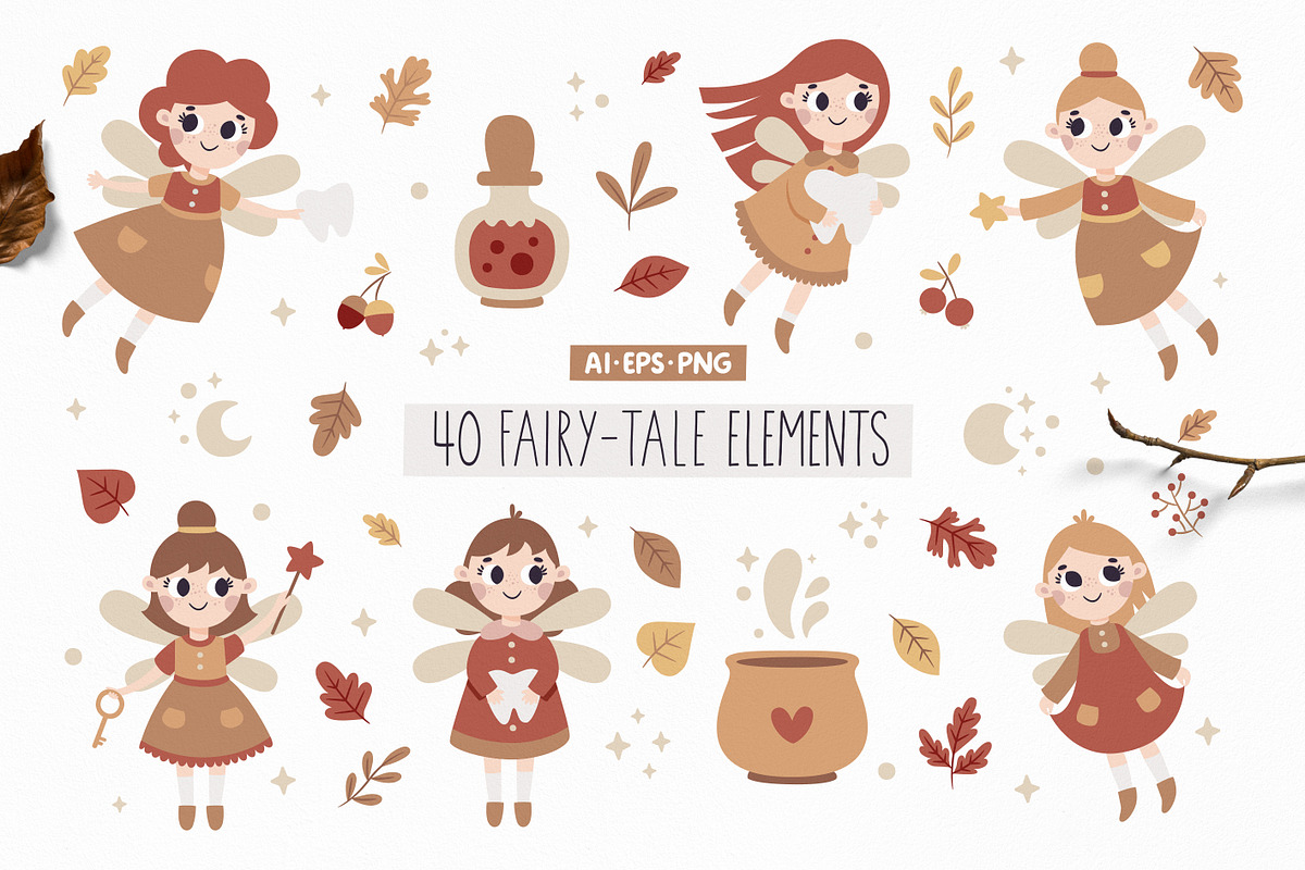 Kids Fairy. Clipart & Patterns, a Seasonal Illustration by Ejevyaka (Photo 3 of 14)
