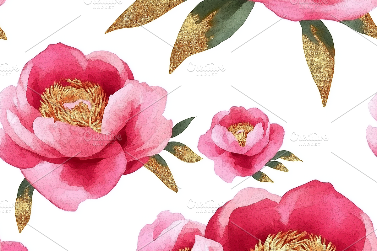 Peony Watercolor Patters Set, a Pattern Graphic by LoveDesignShop (Photo 4 of 6)