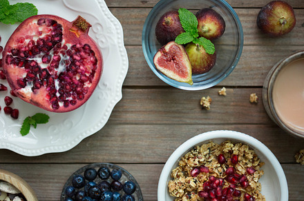 Rustic breakfastcereal fruit & tea featuring rustic, farmhouse, and food