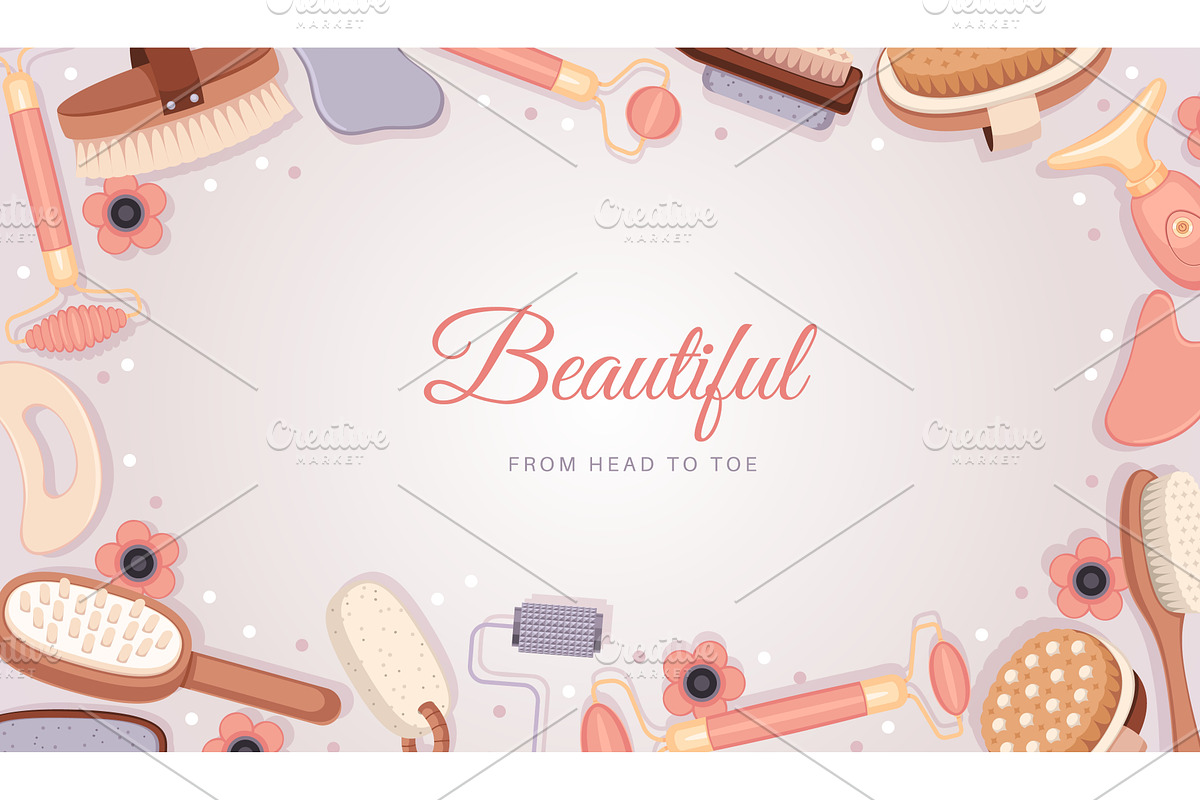 Spa brushes frame. Home beauty, an Object Illustration by YummyBuum