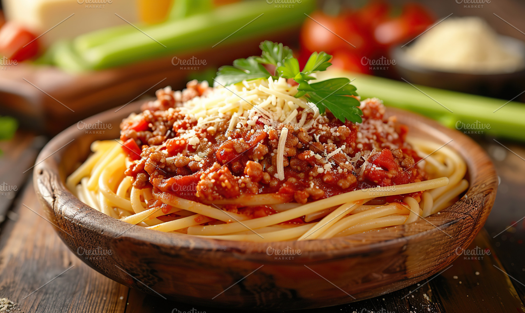A plate of spaghetti topped with Bol, a Photo by LOGOCREATIVE