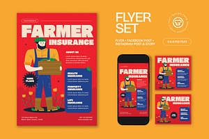 Red Bold Farmer Insurance Flyer Set, a Flyer Template by graphicook
