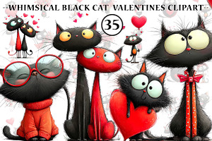 whimsical cats valentines day clipar, an Illustration by CreationArt