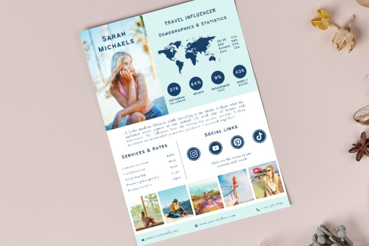 Travel Influencer Media Kit Blue, a Resume Template by Golden Horizons Studio (Photo 5 of 8)