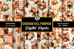 Fall Gingham Bouquet Flowers Paper