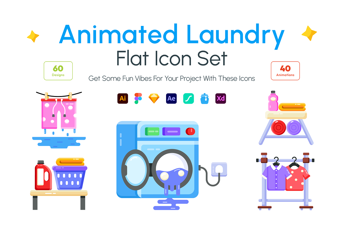 Animated Laundry Flat Icons, a Duotone Icon by Prosymbols (Photo 1 of 9)