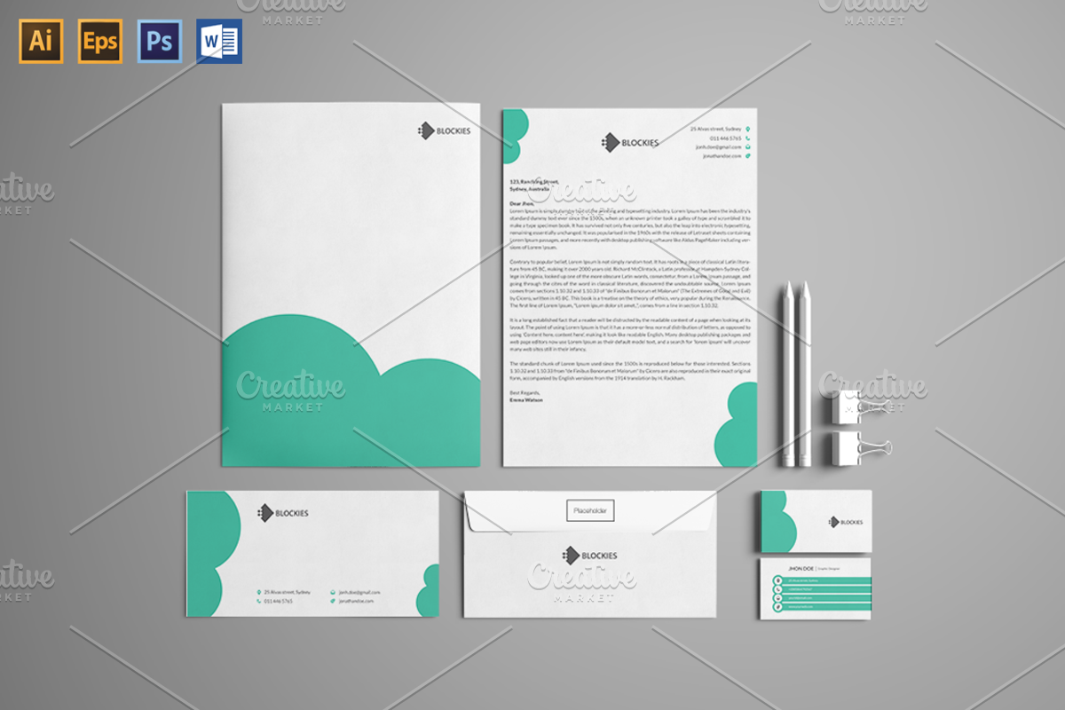 Stationery + Free Flyer & Invoice, a Stationery Template by Pentaclay (Photo 3 of 11)