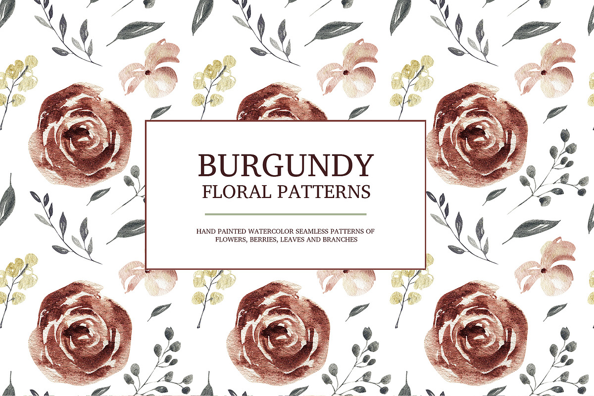 Burgundy floral seamless patterns, a Pattern Graphic by Velvet Paper Studio