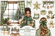 Plaid Green Christmas Clipart, an Illustration by NadiaTheronArt (Thumbnail 1 of 5)