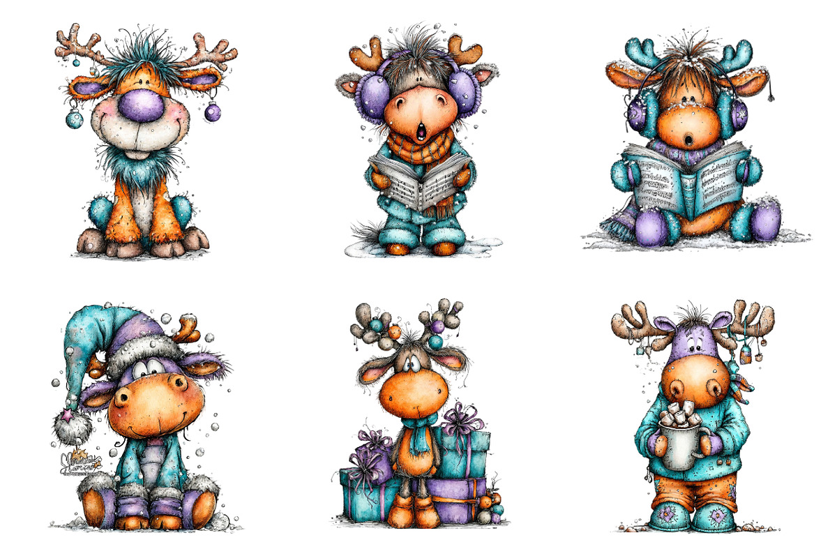 Funny Christmas Reindeer Clipart, an Illustration by SinaCreation (Photo 3 of 11)