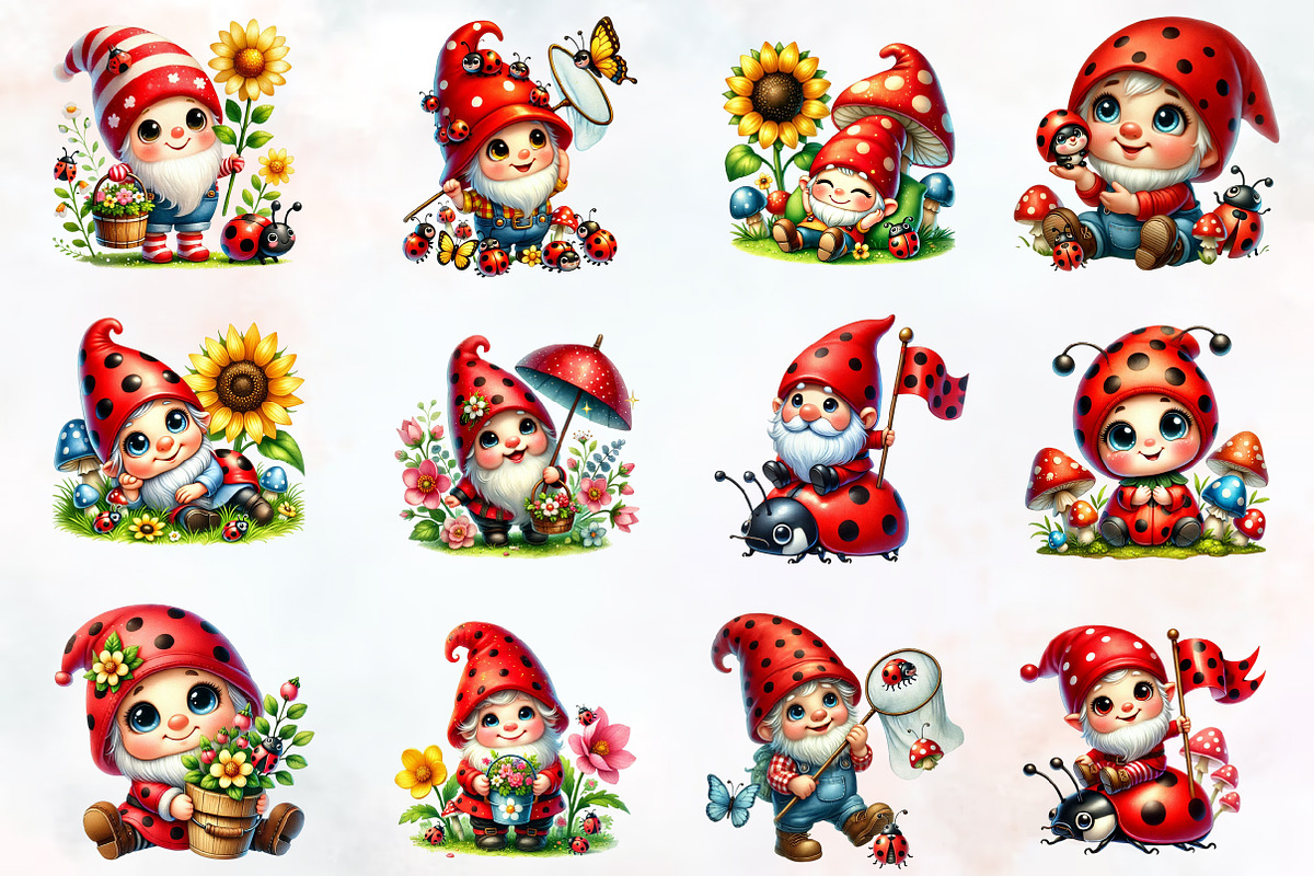 Ladybug gnomes clipart, an Illustration by RobertsArt (Photo 7 of 7)