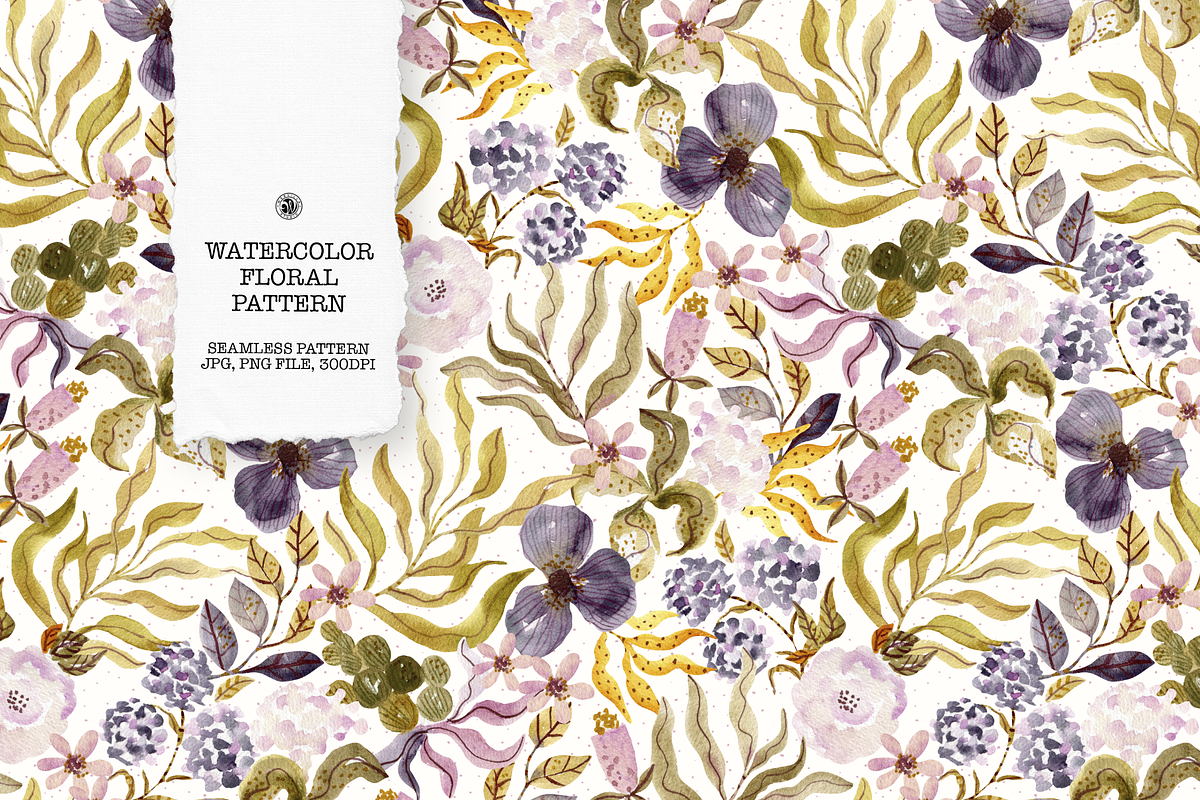 Olive and Pink Watercolor Pattern, a Pattern Graphic by Webvilla Studio (Photo 1 of 7)