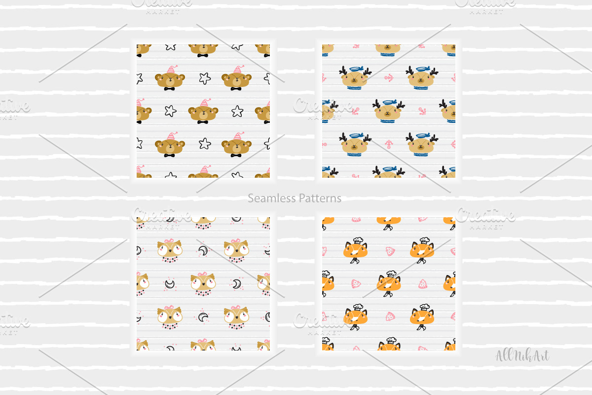 Cute Animal Illustrations & Patterns, a Pattern Graphic by AllNikArt (Photo 14 of 15)