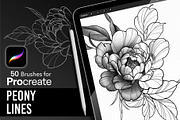Peony Lines, Procreate Stamp Brushes, a Brush Add-On by InkRef (Thumbnail 1 of 4)