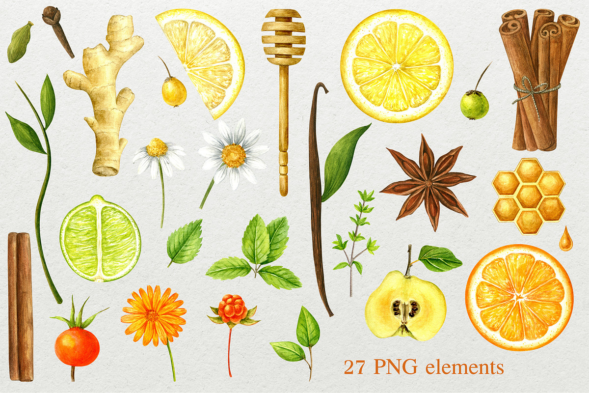 Herbal tea.Watercolor set, a Food Illustration by Nastilustra (Photo 2 of 3)